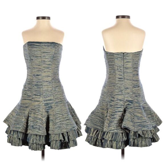 Vintage Y2K Jessica McClintock Cocktail Dress Metallic Strapless Puff Size 4 - Picture 1 of 11